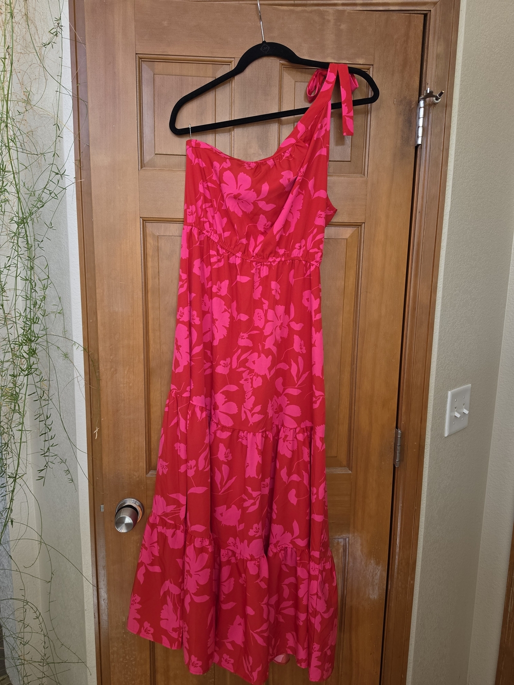One-Shoulder Pink Floral Maxi Dress